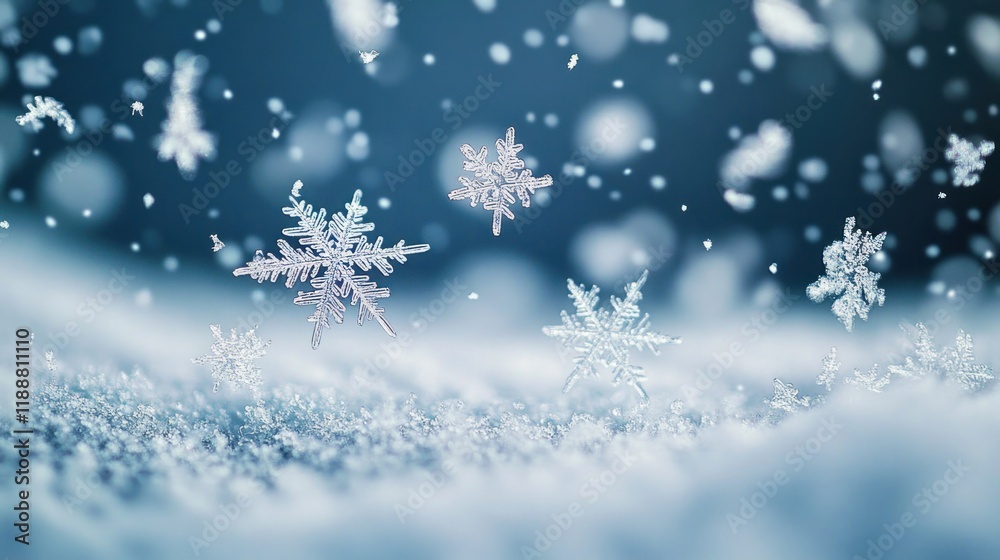 Falling snowflakes on a snowy surface. Falling snowflakes on a snowy surface.