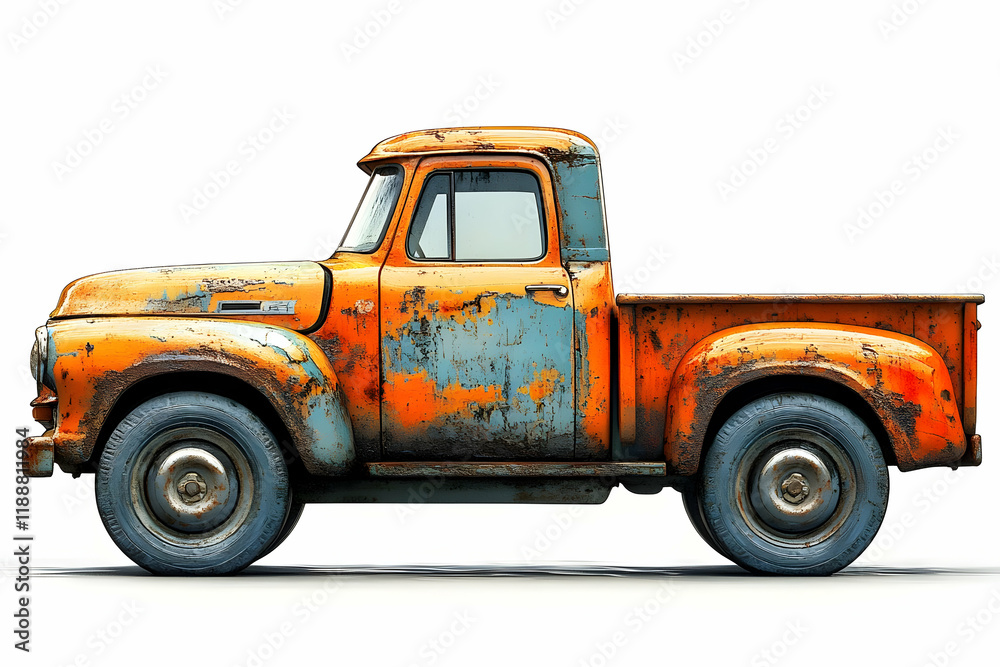 Rustic Orange Pickup Truck with Weathered Patina and Aged Metal Texture Rustic Orange Pickup Truck with Weathered Patina and Aged Metal Texture