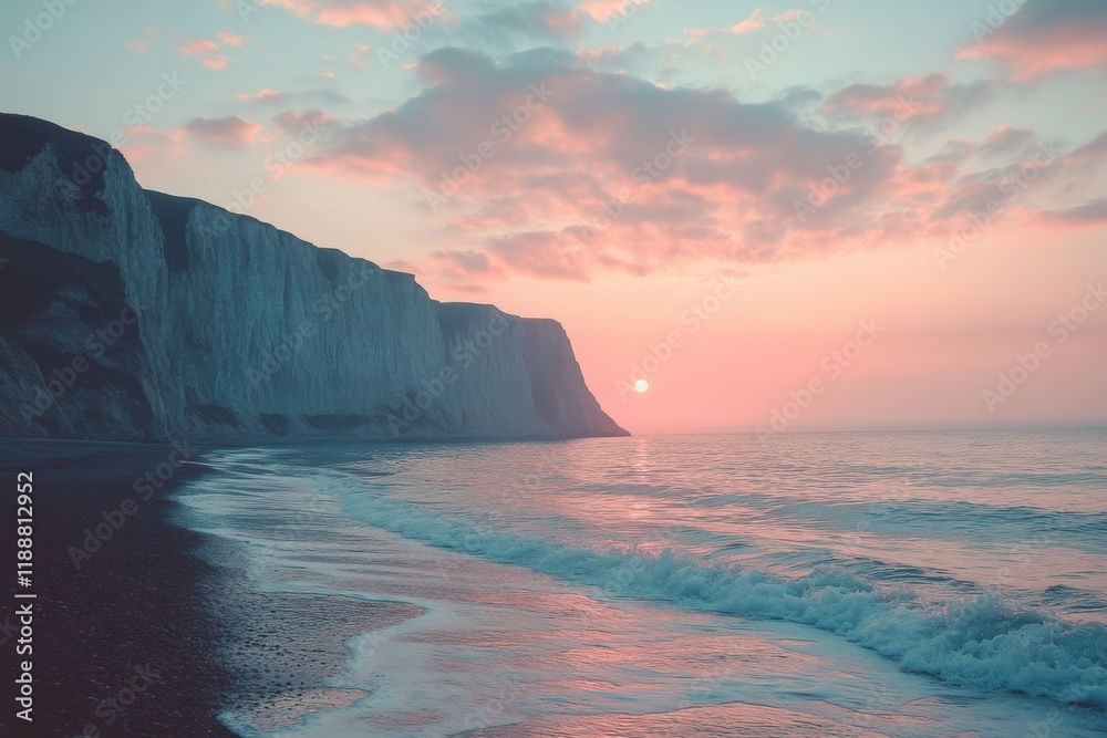 Obraz premium Cliffside beach during pastel-colored sunset