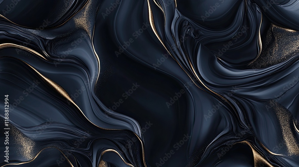 Fototapeta premium A dynamic, abstract luxury design with fluid, golden accents on a sleek dark backdrop. The swirling patterns convey opulence and sophistication, ideal for high-end branding.