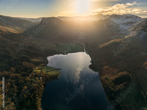 Dramatic aerial drone lands...