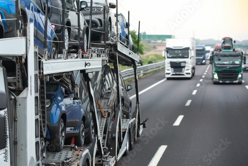 Long vehicle truck with tank trailer on a highway. photo