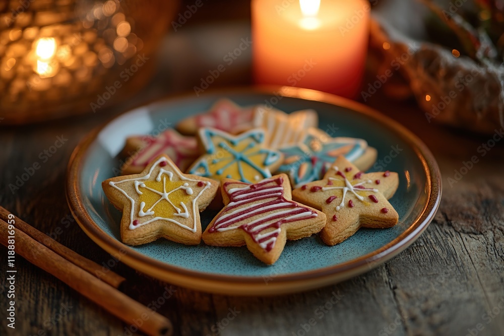 Star-Shaped Cookies: A Festive Baking Delight, Warmly Lit for a Cozy Holiday Scene. Star-Shaped Cookies: A Festive Baking Delight, Warmly Lit for a Cozy Holiday Scene.
