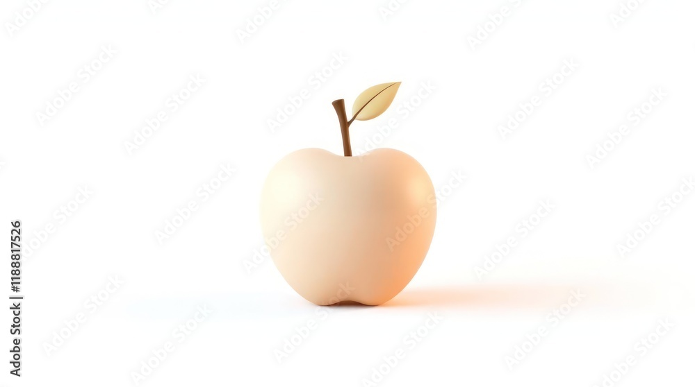 Obraz premium White 3D Cartoon Apple Icon with a Green Leaf on a White Background