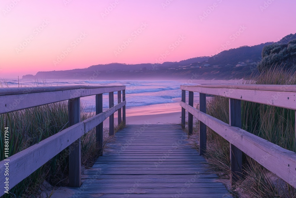 Fototapeta premium Wooden pier overlooking calm lake during sunset