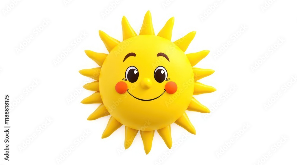 Fototapeta premium Cheerful Yellow Sun with a Smiling Face Bringing Warmth and Joy on a White Background