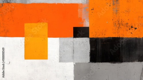 Abstract Geometric Composition in Orange, Black, and Gray