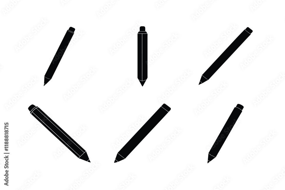 set of pen silhouette art set of pen silhouette art