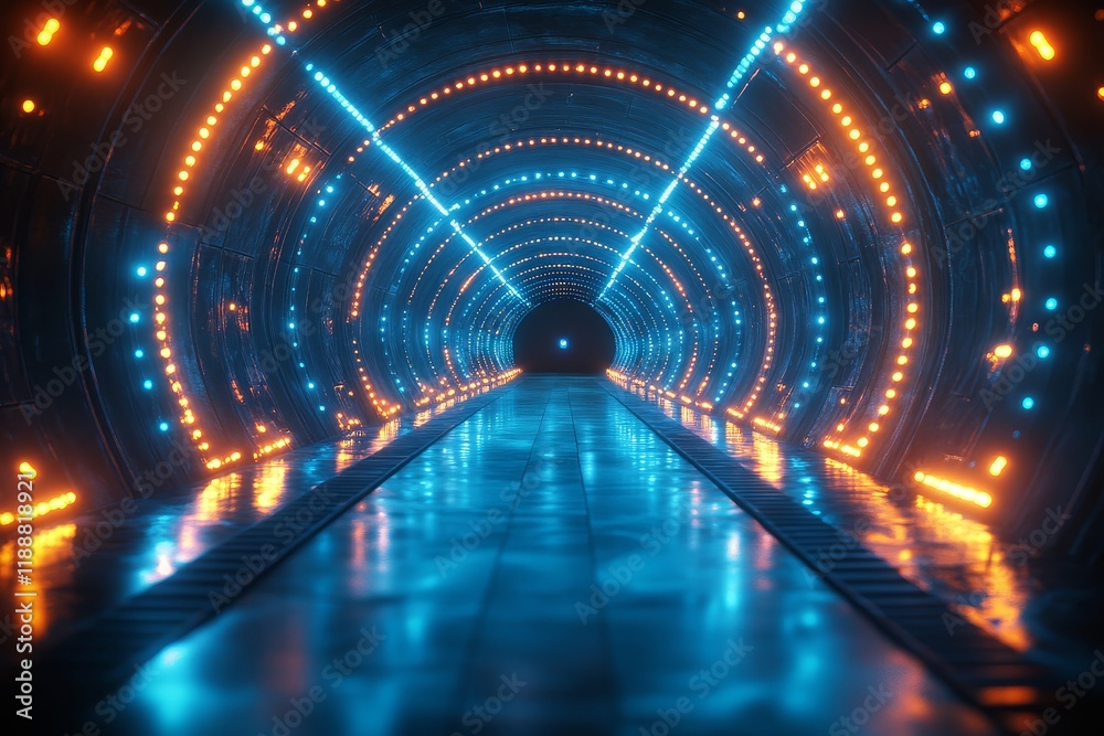 3D render of an abstract background with blue neon lines and glowing rays on a black backdrop, featuring a shiny abstract tunnel in a virtual reality concept style. 3D render of an abstract background with blue neon lines and glowing rays on a black backdrop, featuring a shiny abstract tunnel in a virtual reality concept style.