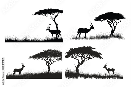 Silhouette of African Wildlife in a Savanna Landscape