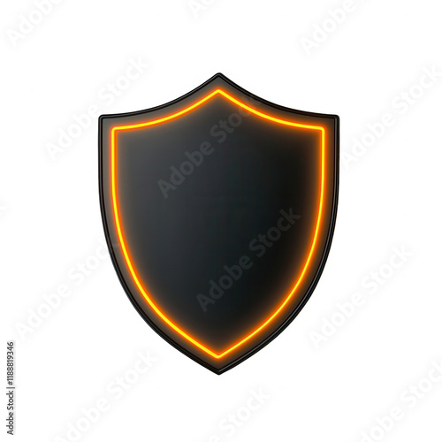 Free Download A sleek black shield with glowing orange outline for design or security themes., isolated on a transparent background. - GFXLoad