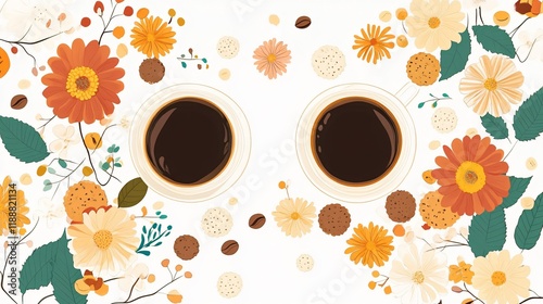 Celebrate International Coffee Day with Beautiful Cups and Kettle on Background photo