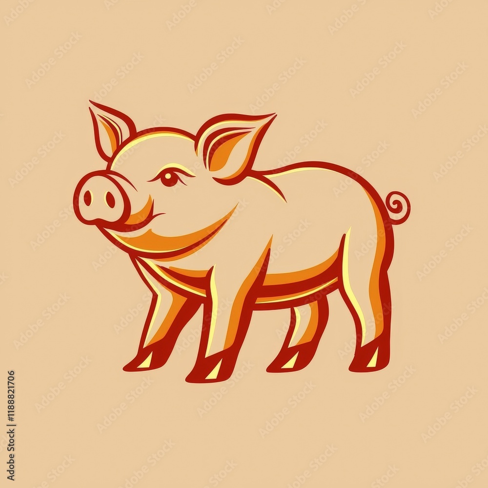 Fototapeta premium Adorable piglet illustration, warm tones, simple lines. Perfect for farm themes!