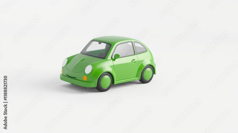Green Cartoon Car with Modern Design in Side Profile on a White Background Green Cartoon Car with Modern Design in Side Profile on a White Background