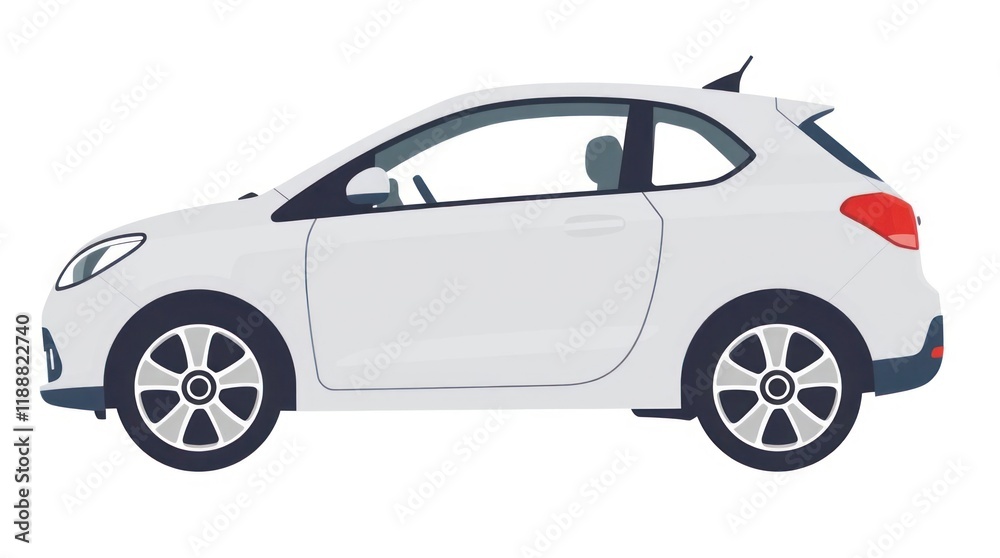 White Car Displayed in a Full Side View Profile on a White Background White Car Displayed in a Full Side View Profile on a White Background