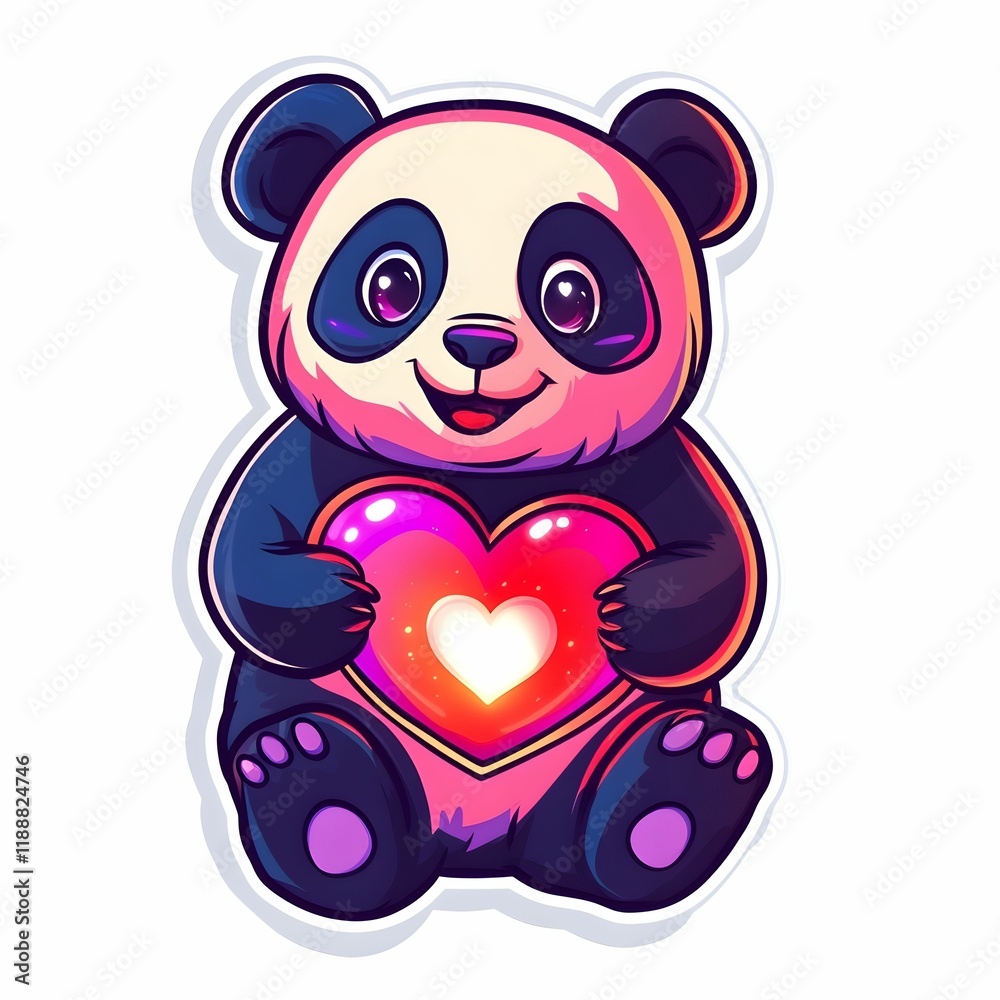Obraz premium Cute panda holding a heart symbolizing love and kindness with vibrant colors
