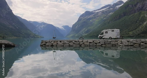 Wallpaper Mural Family vacation travel RV, holiday trip in motorhome. Beautiful Nature Norway natural landscape. Torontodigital.ca