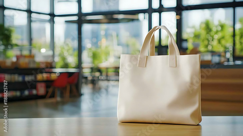 Showcase urban canvas bag mockup in bright city setting photography