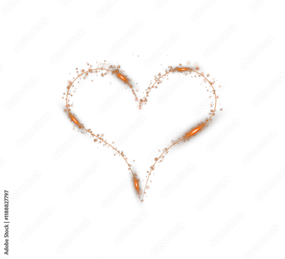 Orange star trail in the shape of a heart. Shimmering dust flying and leaving behind a heart-shaped trail. Bright dust particles glow with the special festive light of Christmas. PNG. Orange star trail in the shape of a heart. Shimmering dust flying and leaving behind a heart-shaped trail. Bright dust particles glow with the special festive light of Christmas. PNG.