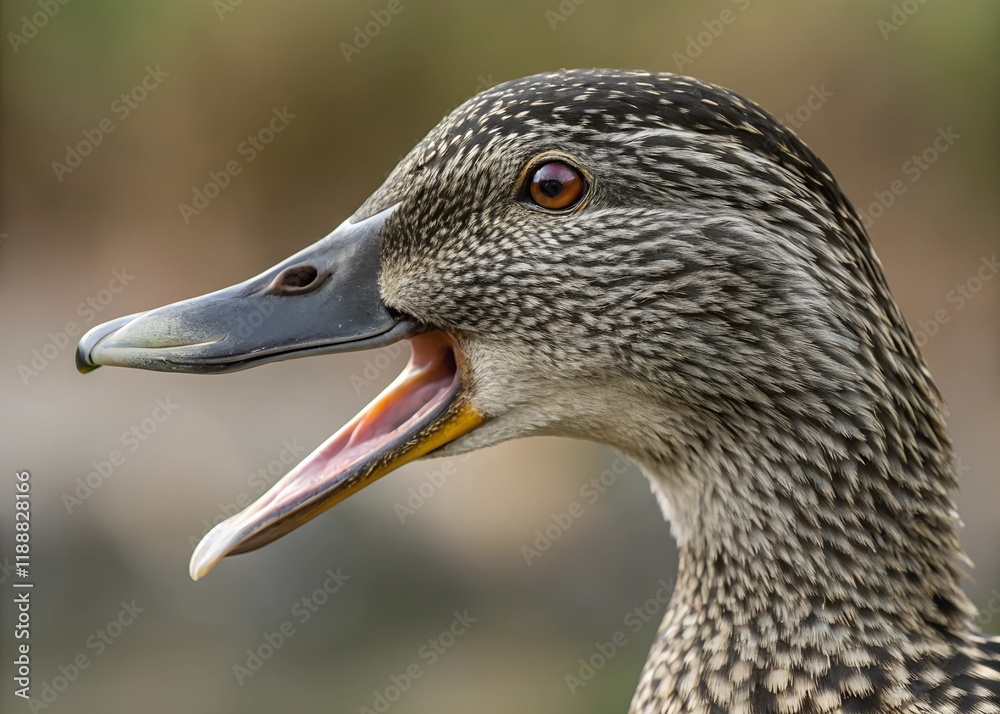 Close-Up of Speckled Duck Head with Open Beak – Wildlife Photography Close-Up of Speckled Duck Head with Open Beak – Wildlife Photography
