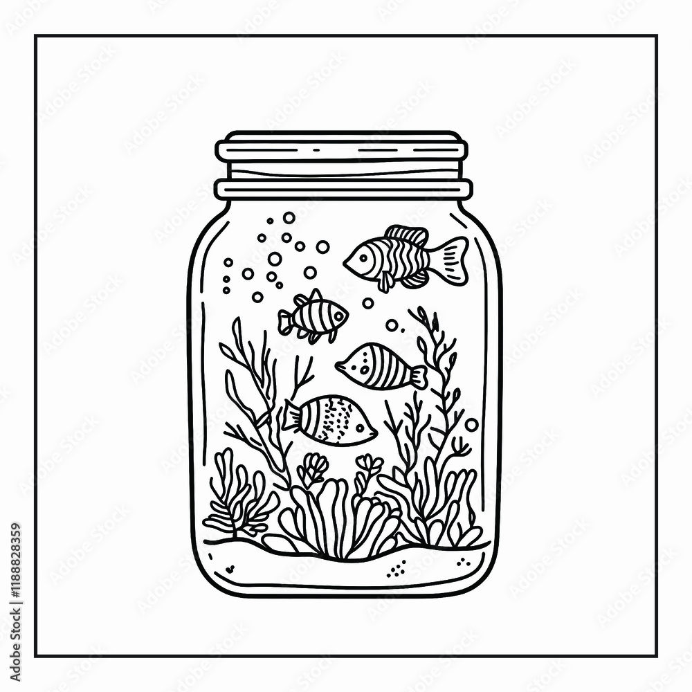 Sea life Inside Jar Coloring Page Sea life Inside Jar Coloring Page