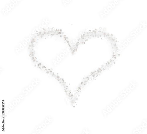 A heart-shaped star trail. Shimmering dust particles fly and leave behind a heart-shaped trail. Bright particles glow with the special festive light of Christmas.