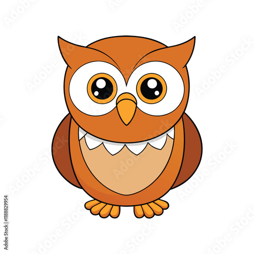 A Kawaii Style Cartoon Orange and Brown Owl Illustration