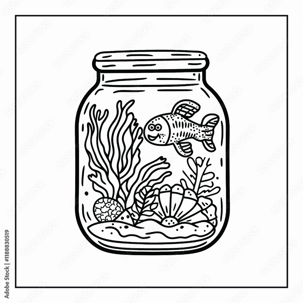 Sea life Inside Jar Coloring Page Sea life Inside Jar Coloring Page