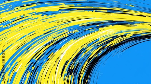 Abstract Swirling Lines: A Vibrant Composition of Yellow, Blue, and Black