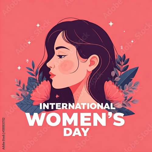 happy world women's day illustration side female face background.