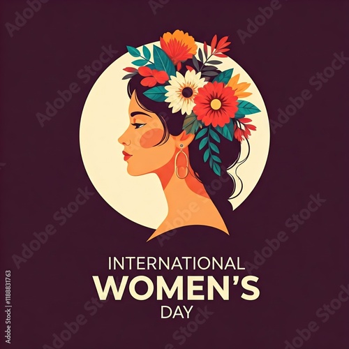 happy world women's day illustration side female face background.