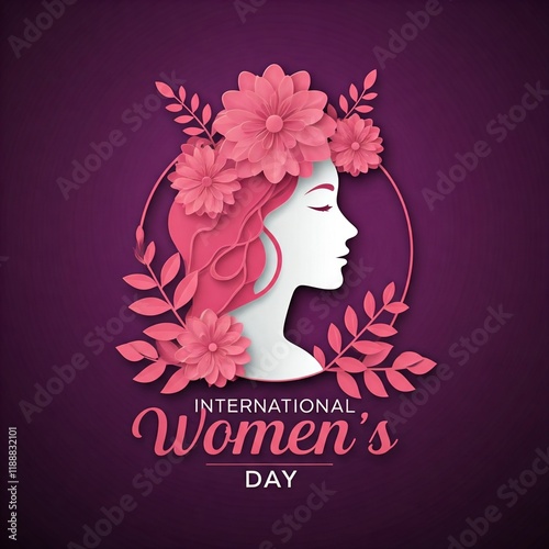 Happy World Women's Day, art, paper, side female face, background.