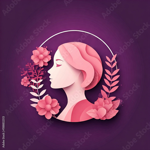 Happy World Women's Day, art, paper, side female face, background.