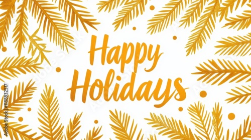Golden Holiday Greeting: Happy Holidays Wishes with Festive Pine Branches