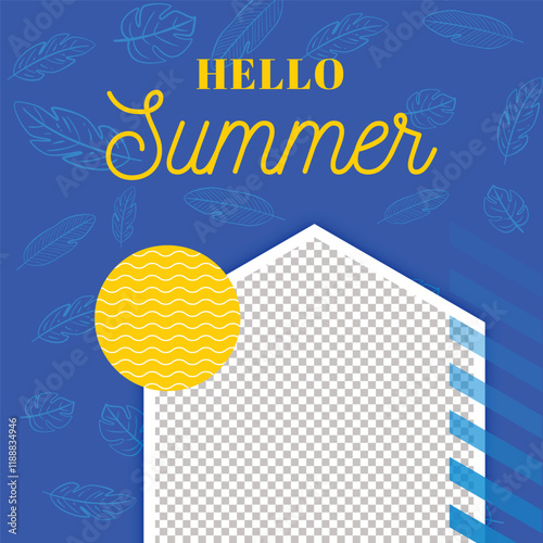 Summer holiday greetings vector with travel bag umbrella swimming circle tropical leaves celebration