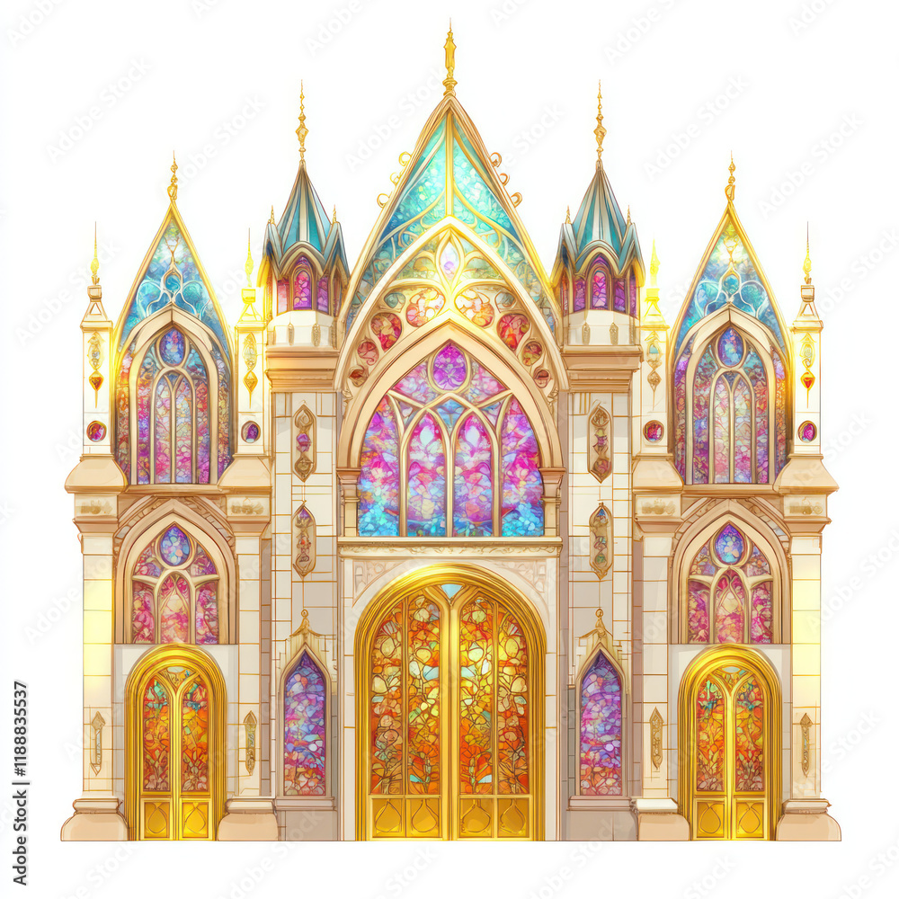 Fototapeta premium Colorful Gothic Castle with Stained Glass Windows