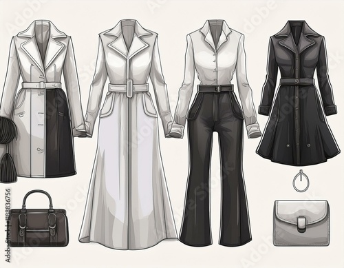 Womens clothes set isolated.Female clothing collage.