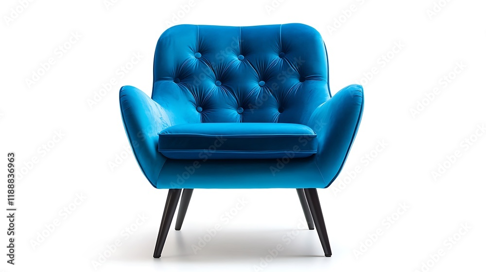 Fototapeta premium Bright blue vintage lounge chair, isolated on white,