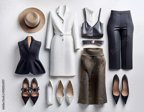 Womens clothes set isolated.Female clothing collage.