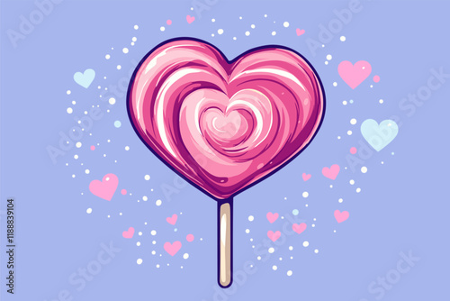 Valentines Day Heart-Shaped Lollipop cartoon vector