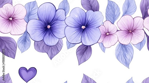 Elegant Floral Border Design with Delicate Purple and Pink Flowers on a Soft White Background