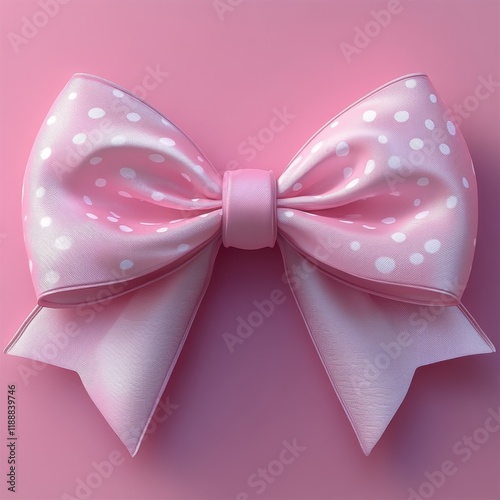 Perfectly tied hair bow with polka dots on a soft pink background, making a cute accessory ideal for any playful outfit, whether for a casual outing or special event