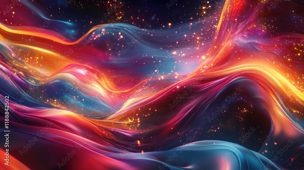 Abstract Cosmic Waves of Vibrant Hues and Sparkling Dust Abstract Cosmic Waves of Vibrant Hues and Sparkling Dust