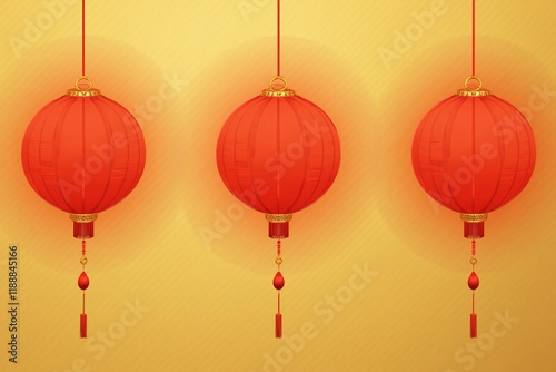 Symmetrical Red Lanterns Against a Gold Gradient Background