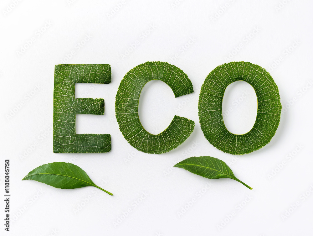 Green Leaf ECO Typography Design isolated on a white background Green Leaf ECO Typography Design isolated on a white background
