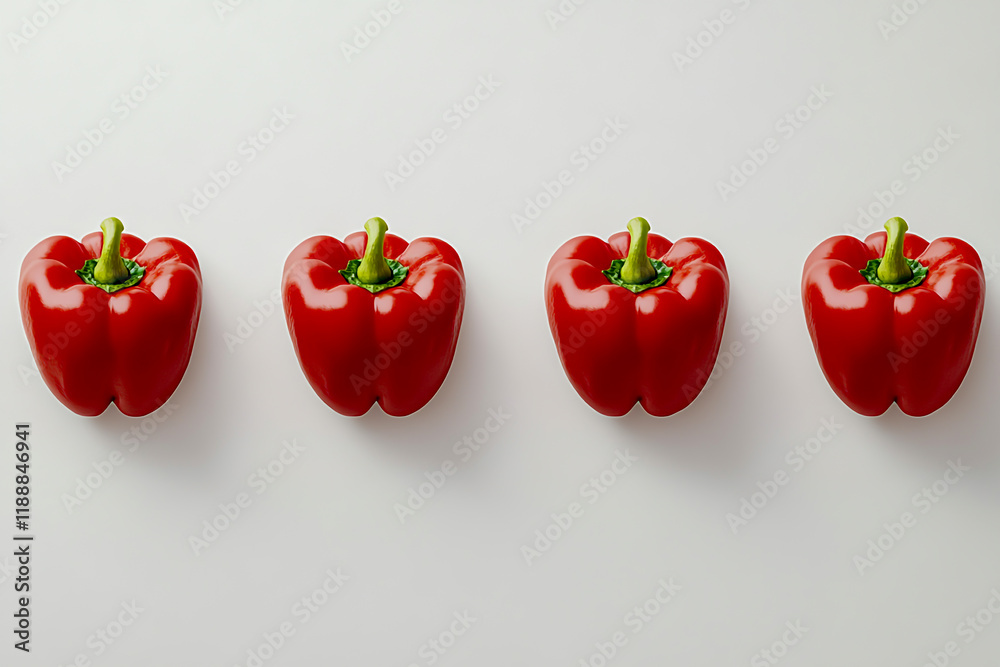 Three Red Bell Peppers Neatly Arranged in Rows Three Red Bell Peppers Neatly Arranged in Rows