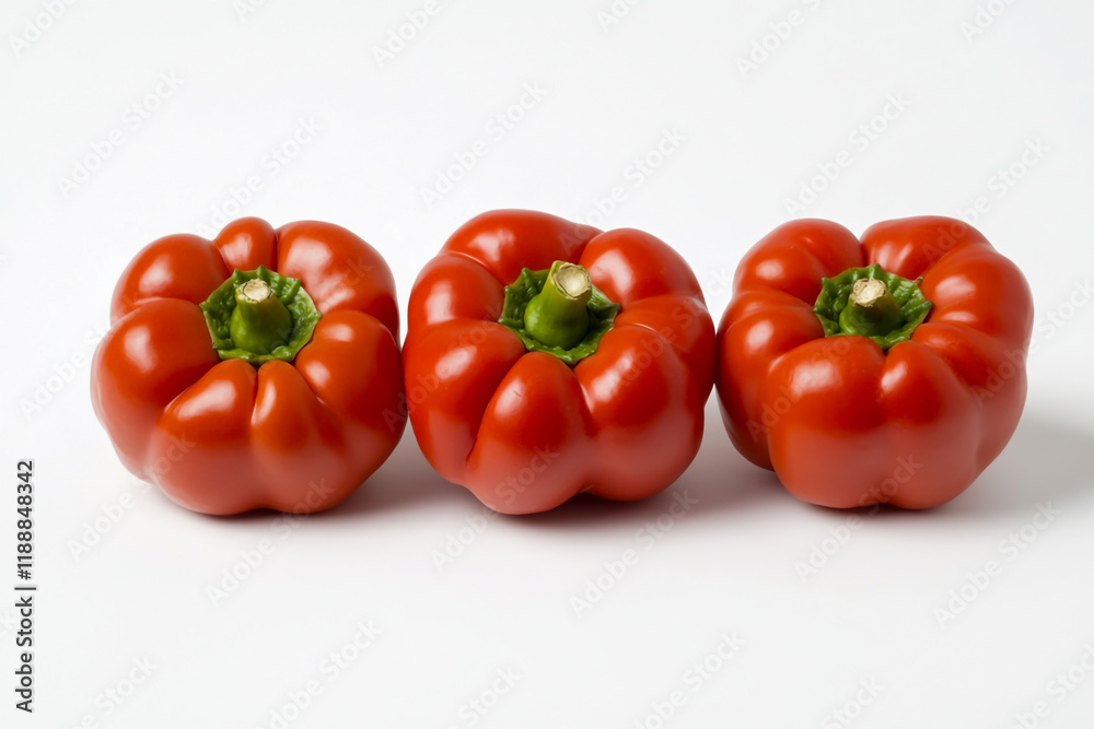 Three Red Bell Peppers with Unique Shapes and Sizes Three Red Bell Peppers with Unique Shapes and Sizes