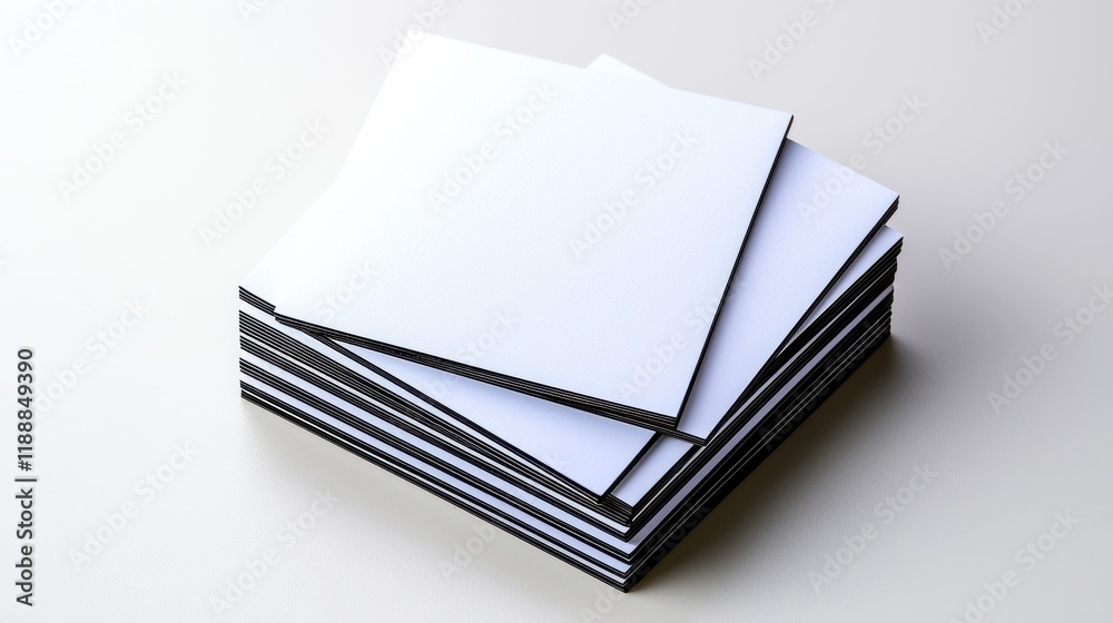 Neat stack of blank white cards with black edges, ready for design. Neat stack of blank white cards with black edges, ready for design.