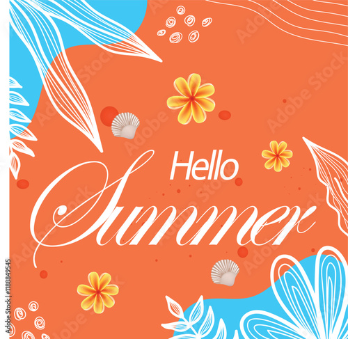 Summer holiday greetings vector with travel bag umbrella swimming circle tropical leaves celebration