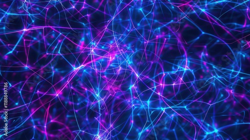 Background of glowing blue and purple lines.